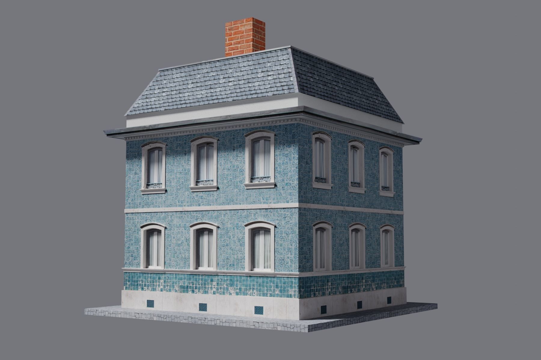 Old Building Low-poly 3D model_4