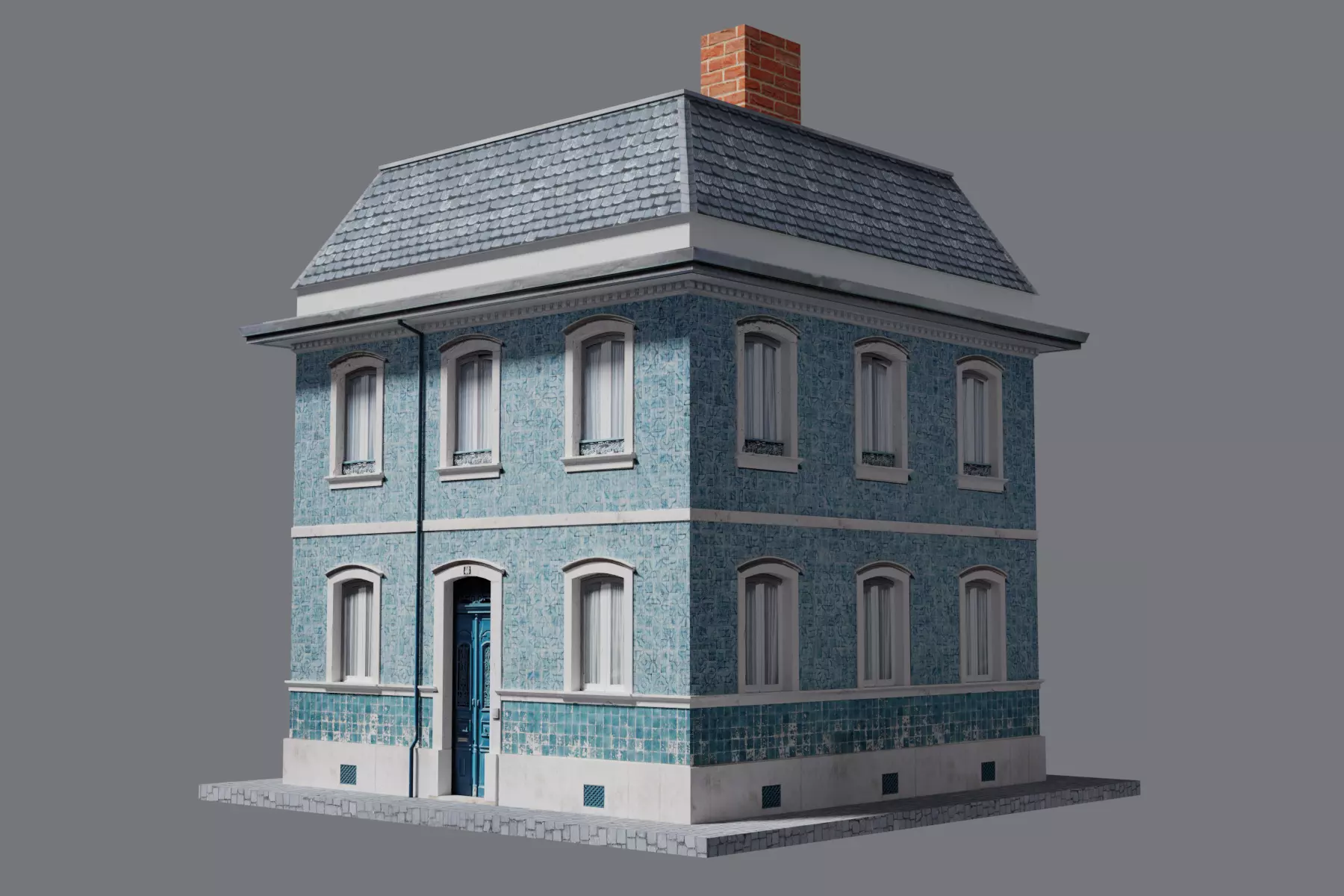 Old Building Low-poly 3D model_0