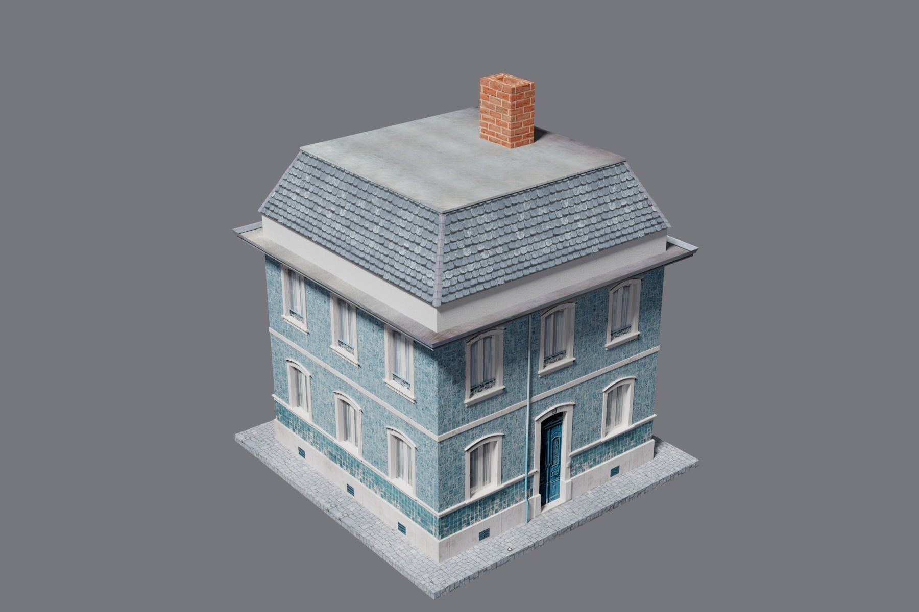 Old Building Low-poly 3D model_7