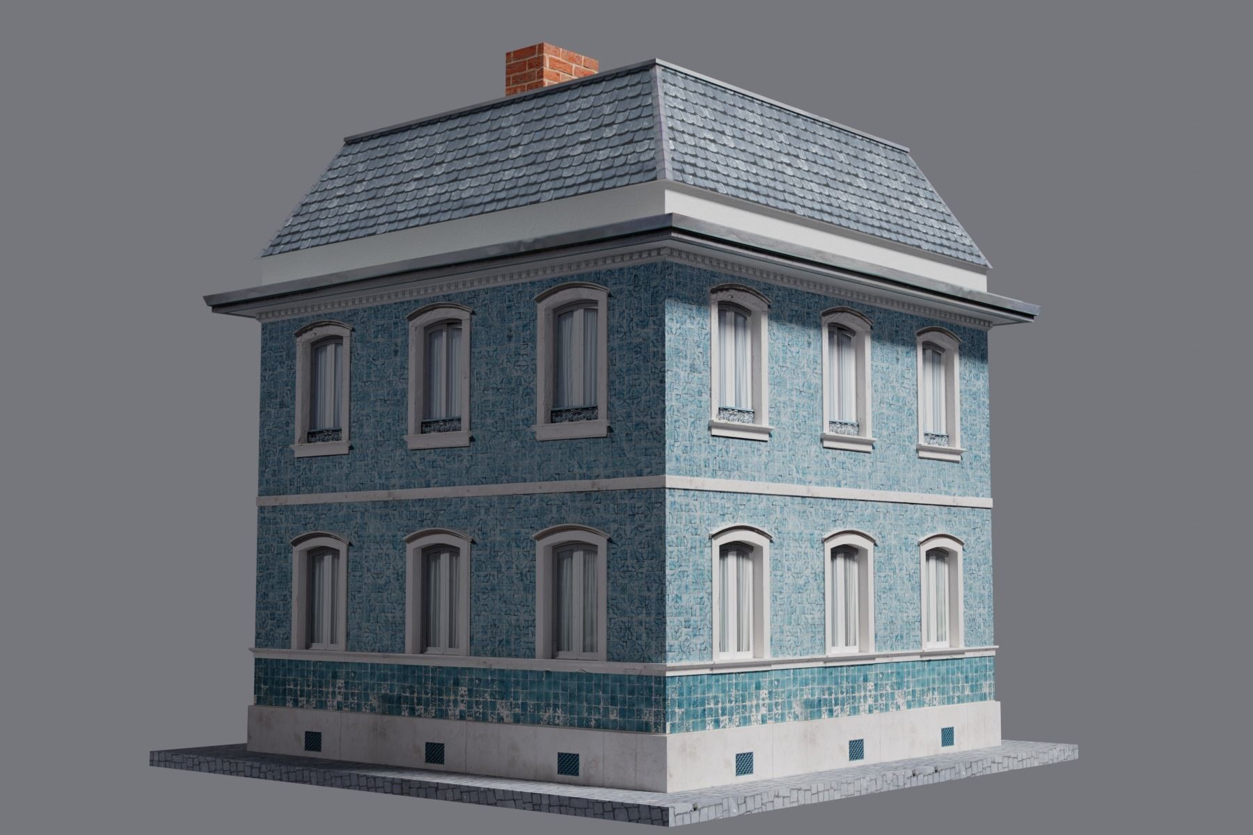 Old Building Low-poly 3D model_3