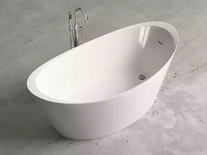Freestanding oval bathtub with floor-mounted tap 1