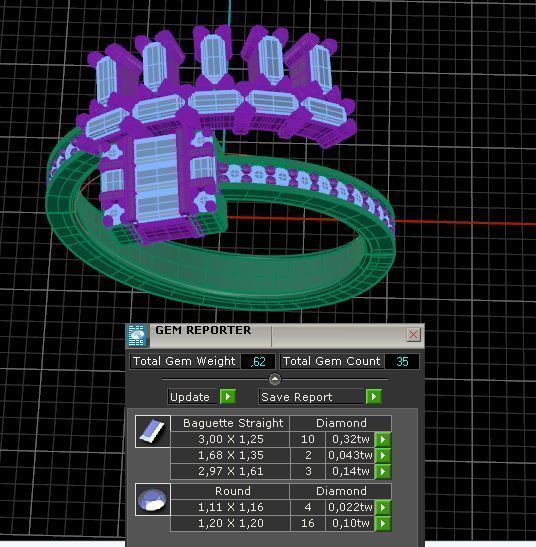 baguette fashion ring  3D model_1
