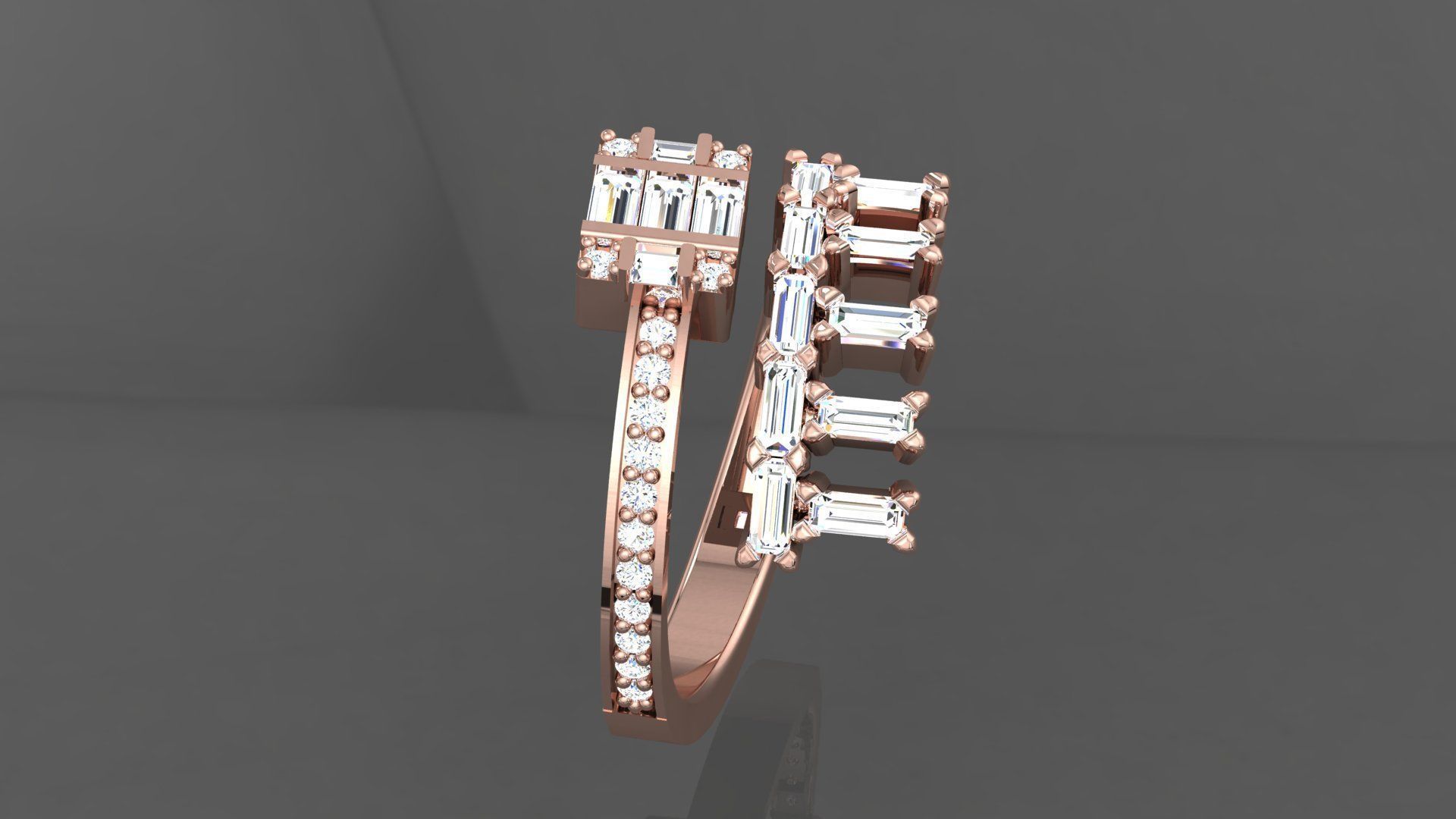 baguette fashion ring  3D model_3