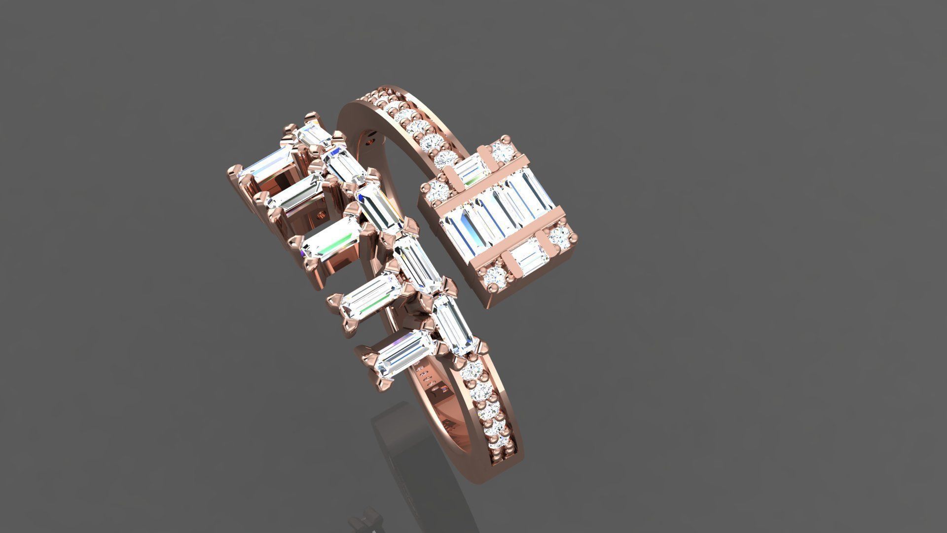 baguette fashion ring  3D model_4