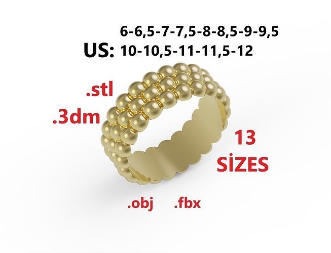 Model 237 Semi Circle Ball Ring 3 US 13 Sizes 3D print model