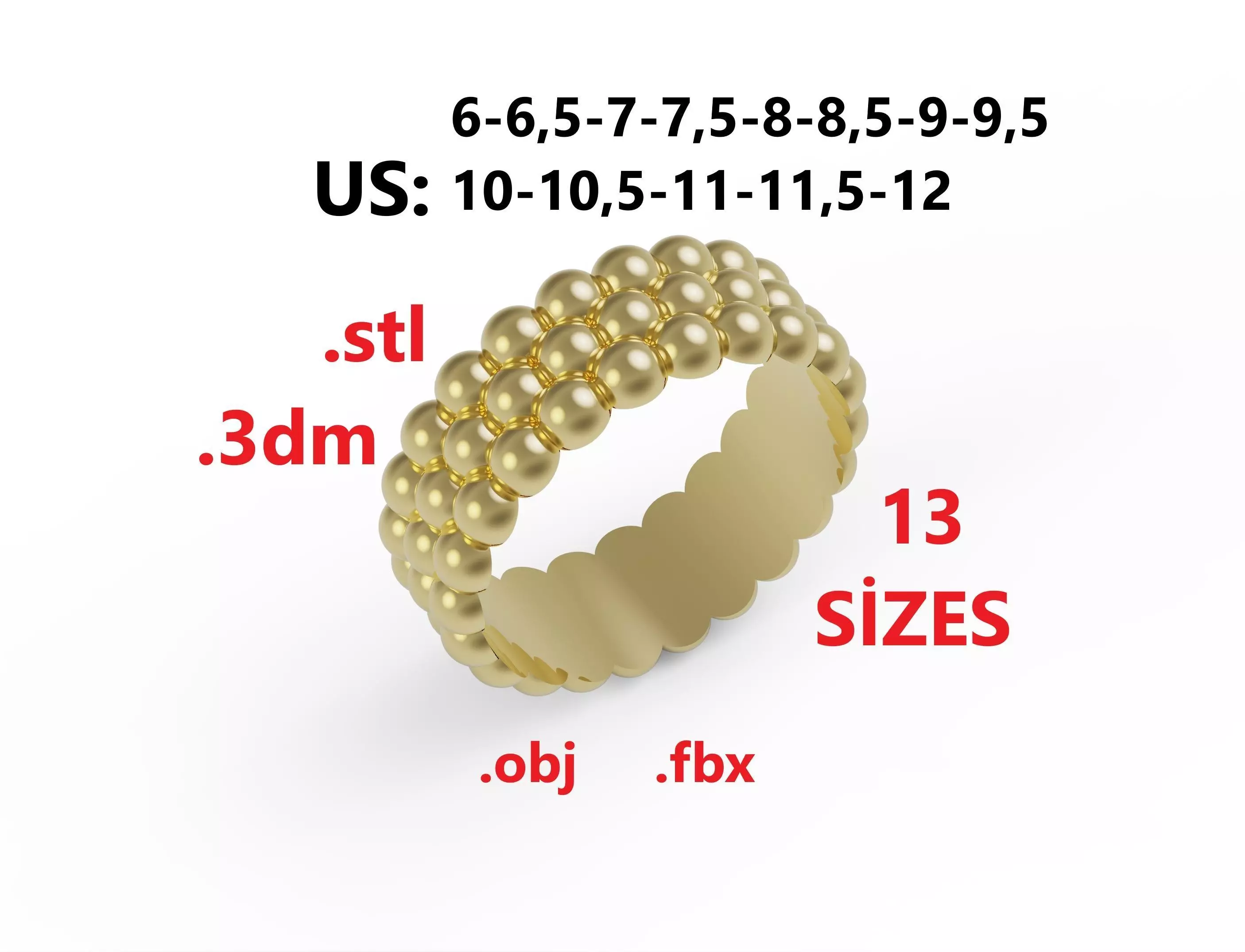 Model 237 Semi Circle Ball Ring 3 US 13 Sizes 3D print model_0