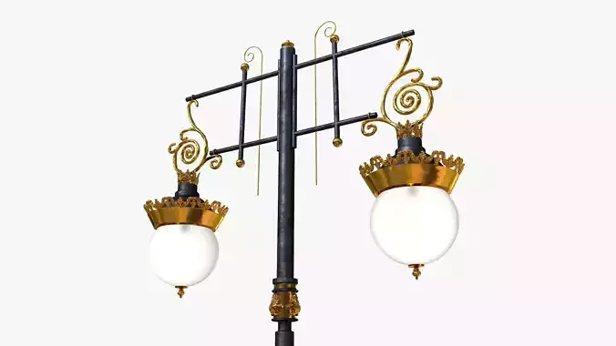 Cast iron old street light lamp crown with 2 luminaries