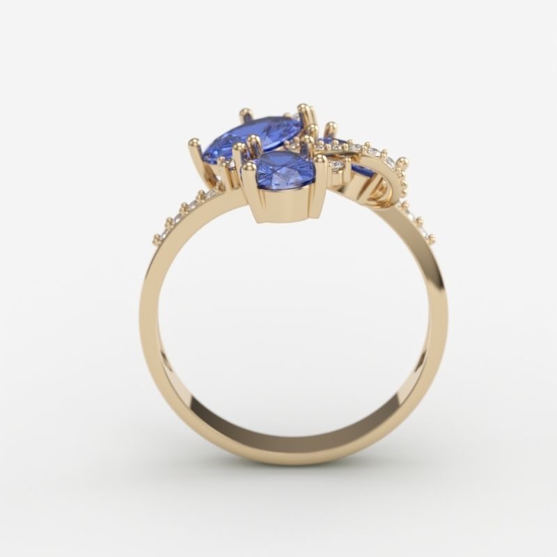 Women ring with gems 3dm stl 3D print model_11