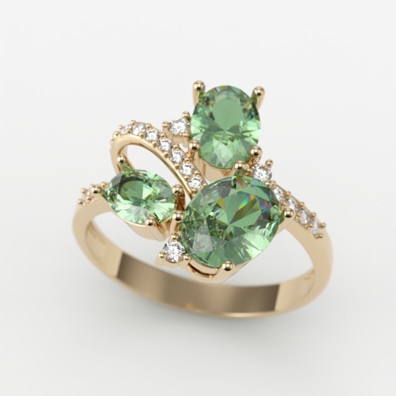 Women ring with gems 3dm stl 3D print model_12
