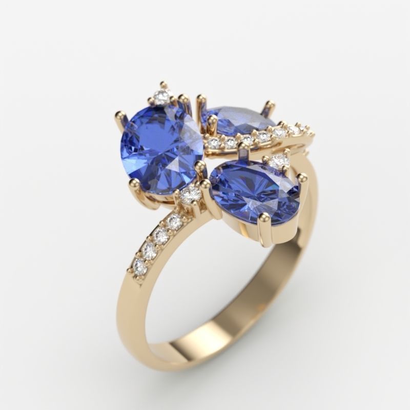 Women ring with gems 3dm stl 3D print model_5