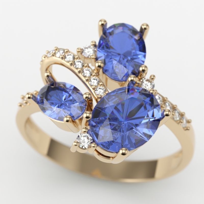 Women ring with gems 3dm stl 3D print model_1