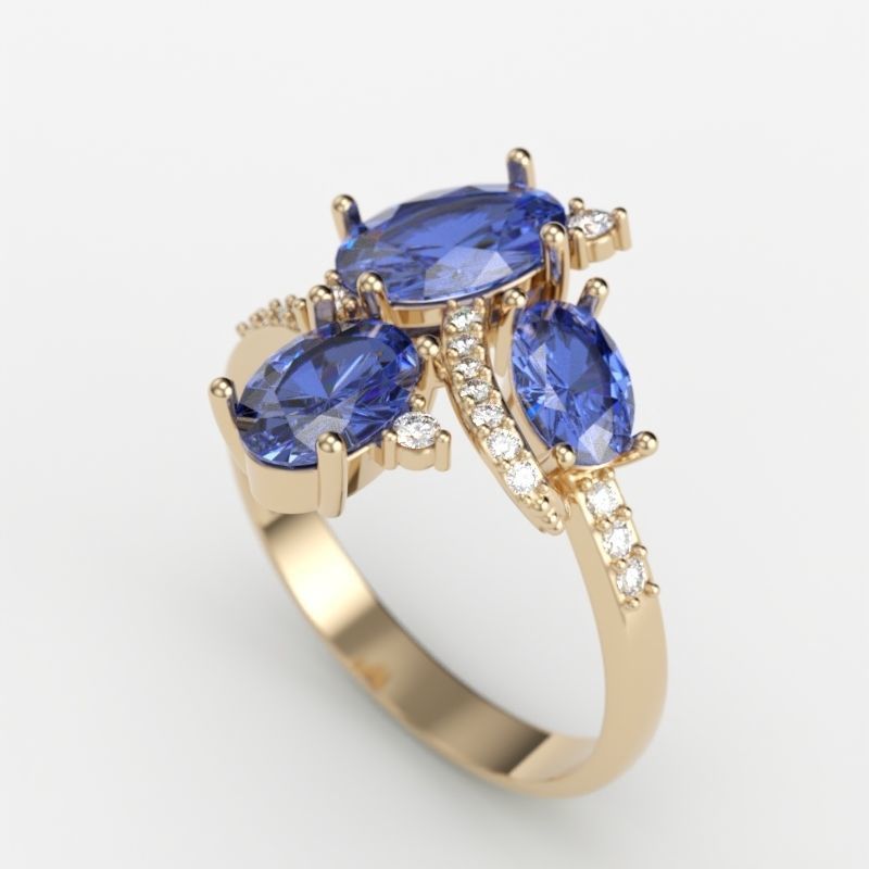 Women ring with gems 3dm stl 3D print model_9