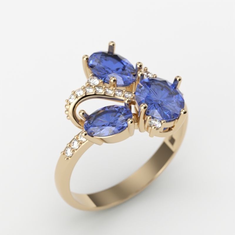 Women ring with gems 3dm stl 3D print model_8