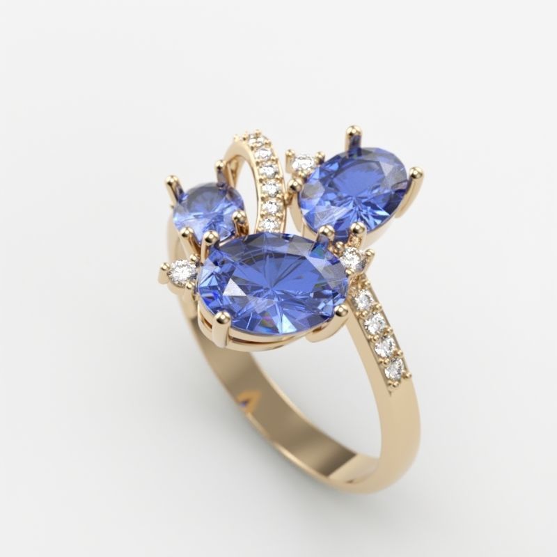 Women ring with gems 3dm stl 3D print model_4