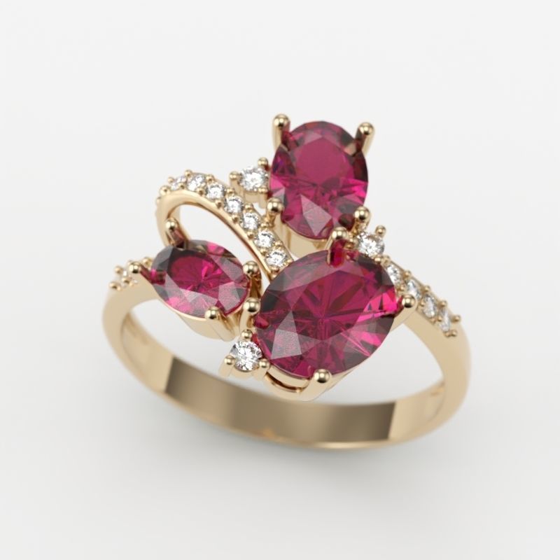 Women ring with gems 3dm stl 3D print model_13