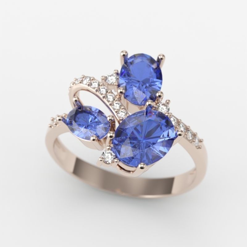 Women ring with gems 3dm stl 3D print model_14