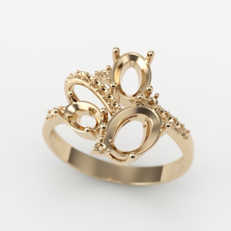 Women ring with gems 3dm stl 3D print model_15