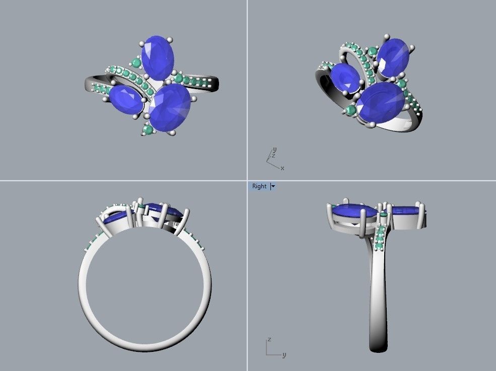 Women ring with gems 3dm stl 3D print model_28