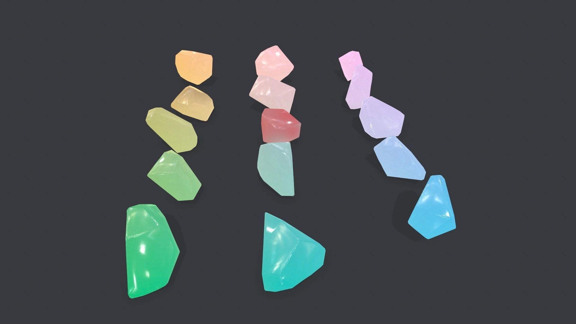 crystal set sprite of colored gemstones Low-poly 3D model_5
