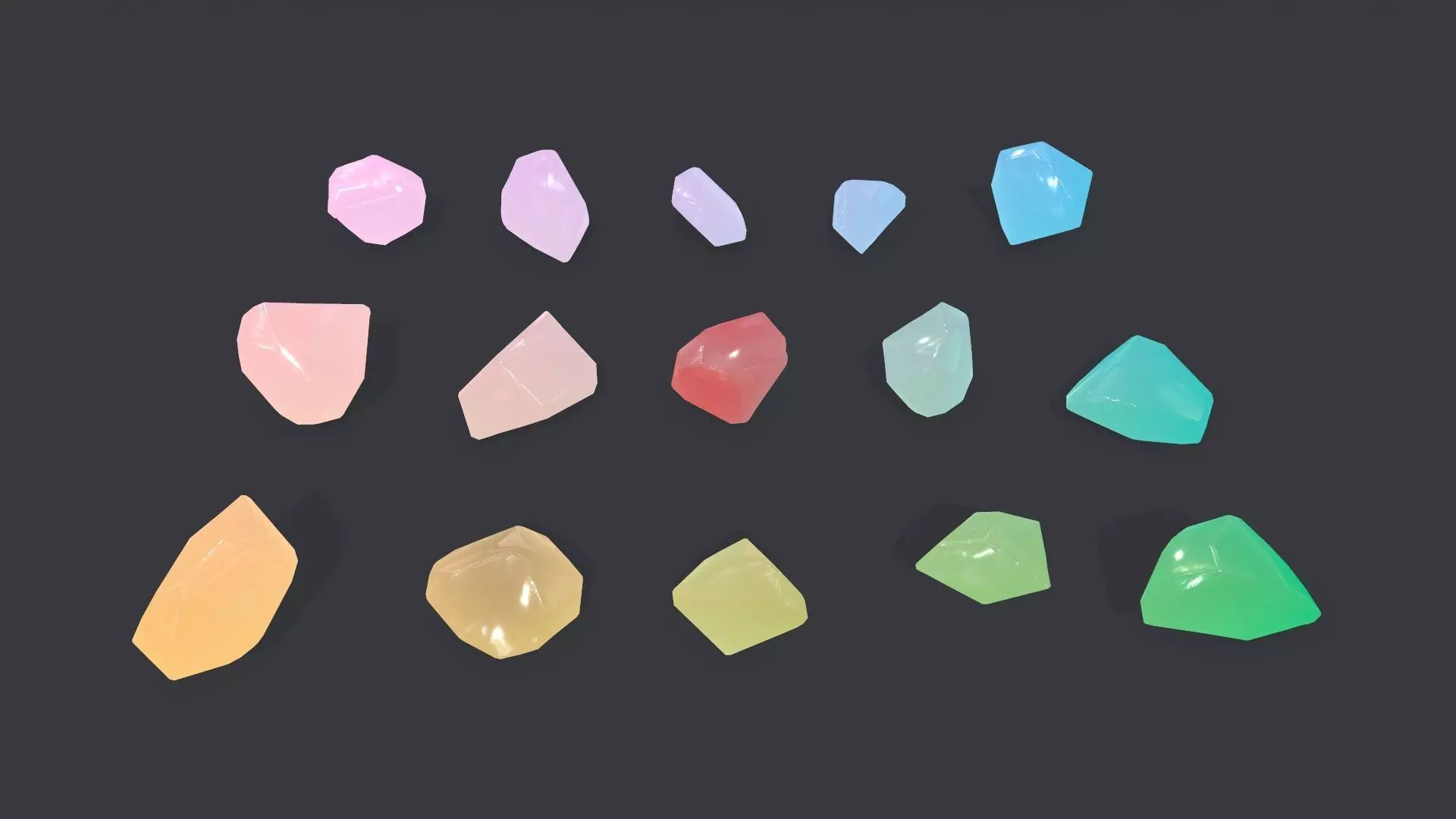 crystal set sprite of colored gemstones Low-poly 3D model_0