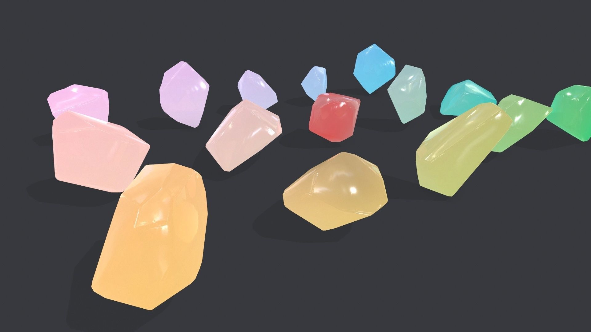 crystal set sprite of colored gemstones Low-poly 3D model_7