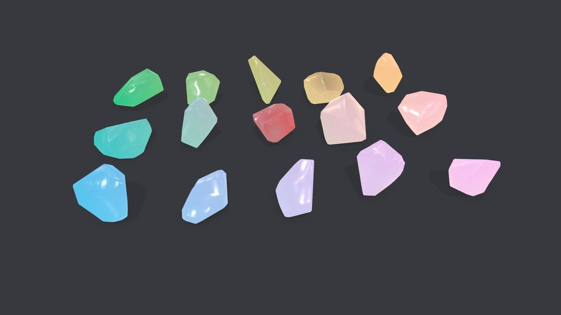 crystal set sprite of colored gemstones Low-poly 3D model_1
