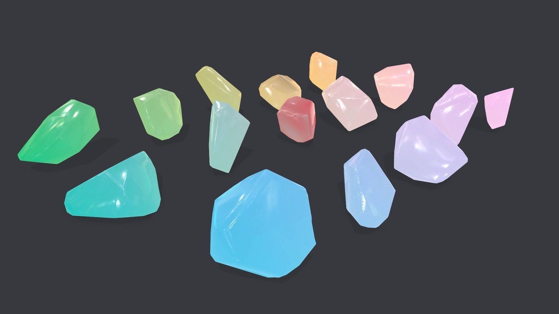 crystal set sprite of colored gemstones Low-poly 3D model_10
