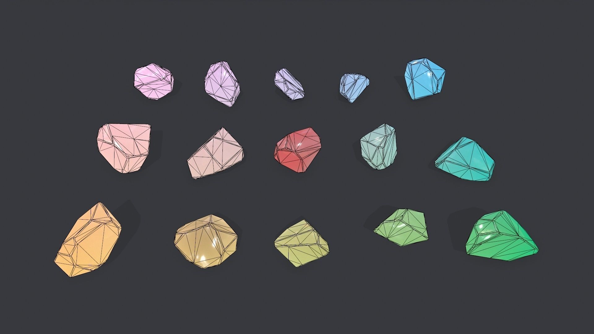 crystal set sprite of colored gemstones Low-poly 3D model_4