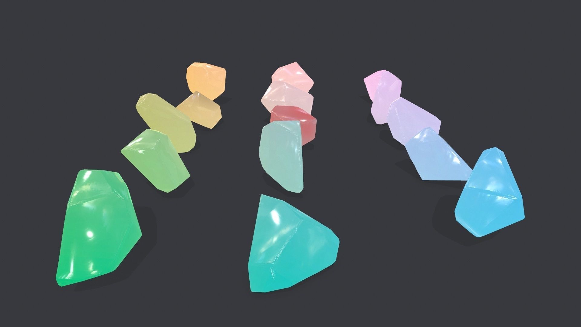 crystal set sprite of colored gemstones Low-poly 3D model_11