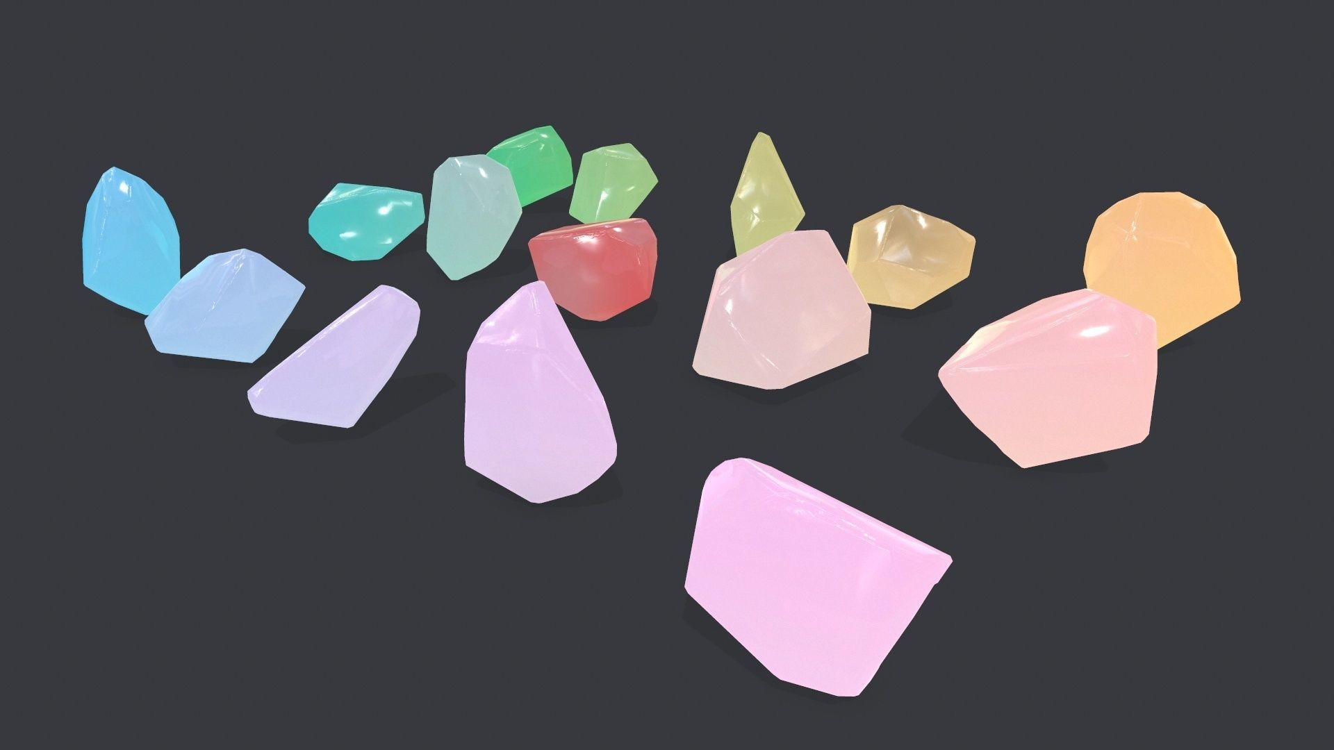crystal set sprite of colored gemstones Low-poly 3D model_8
