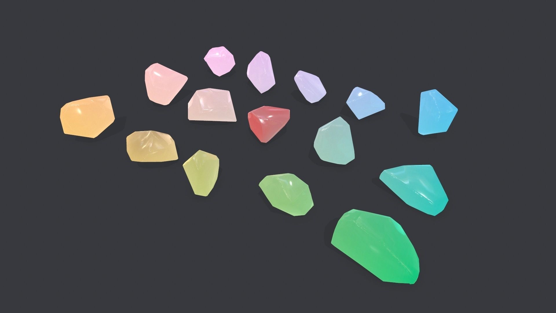 crystal set sprite of colored gemstones Low-poly 3D model_9