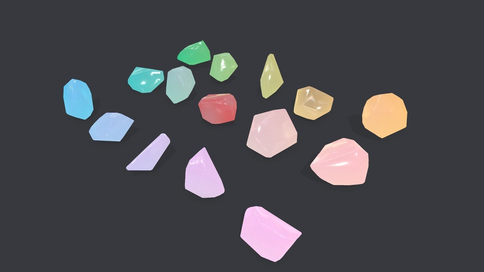 crystal set sprite of colored gemstones Low-poly 3D model_2