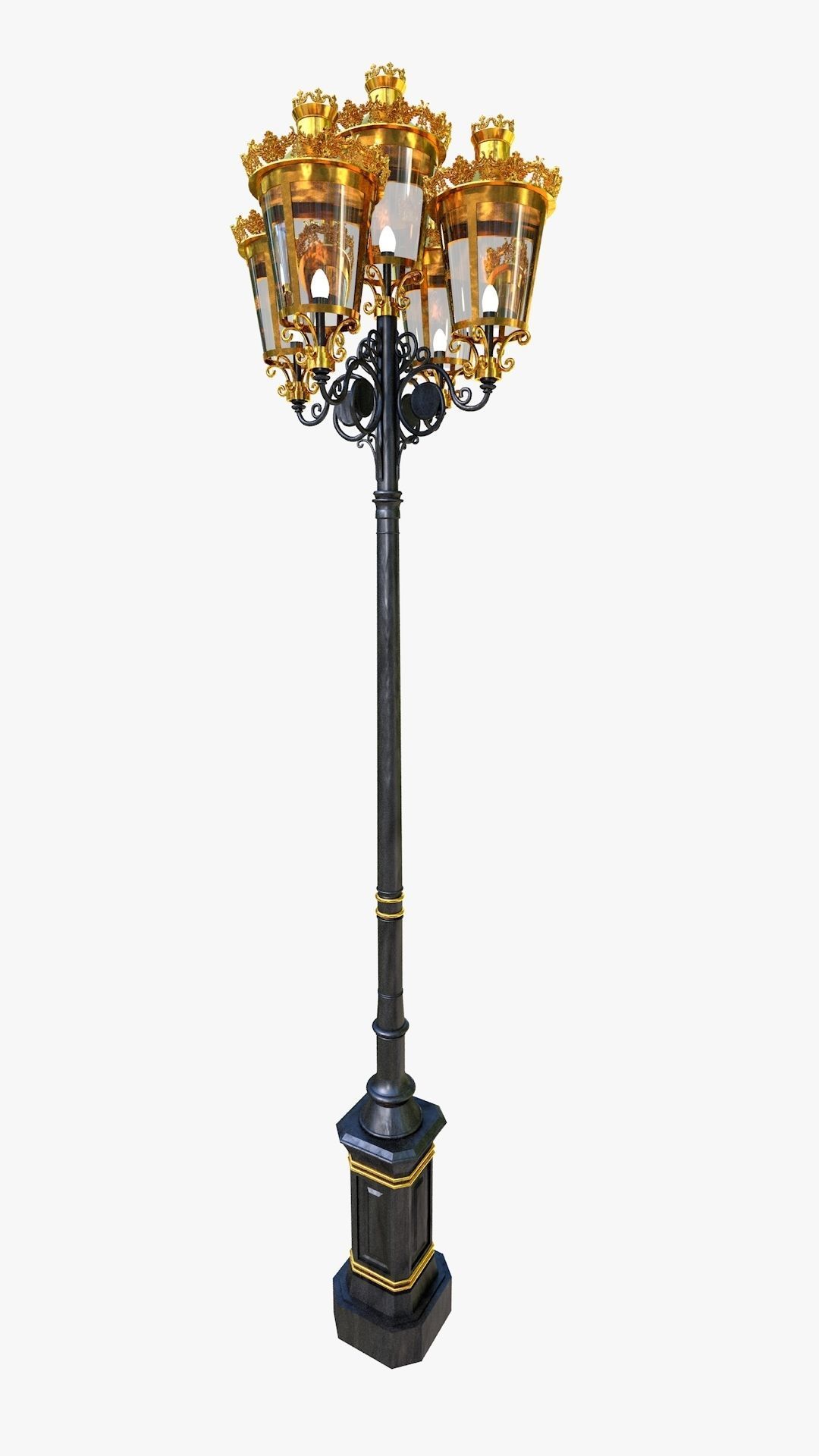 Cast iron antique street light lamp crown with 5 luminaries 3D model_1
