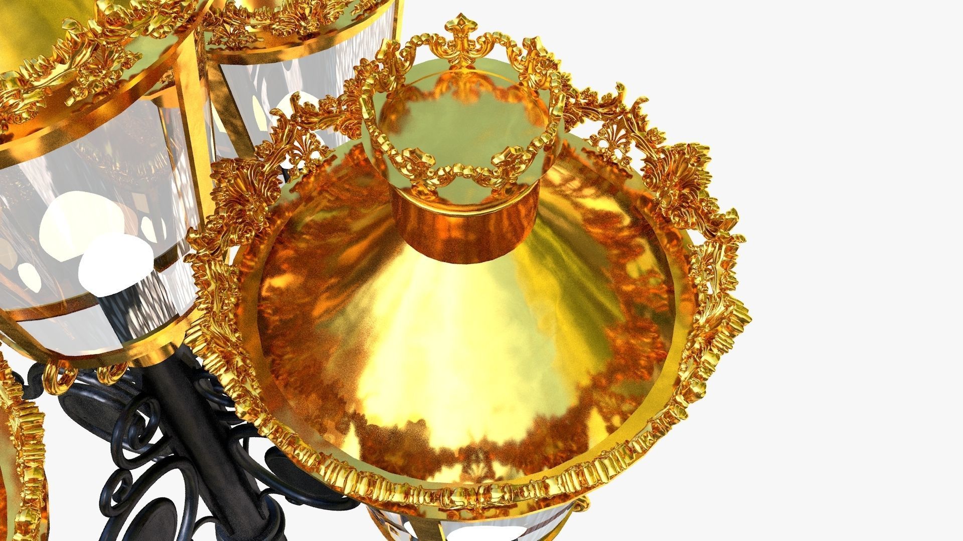 Cast iron antique street light lamp crown with 5 luminaries 3D model_6