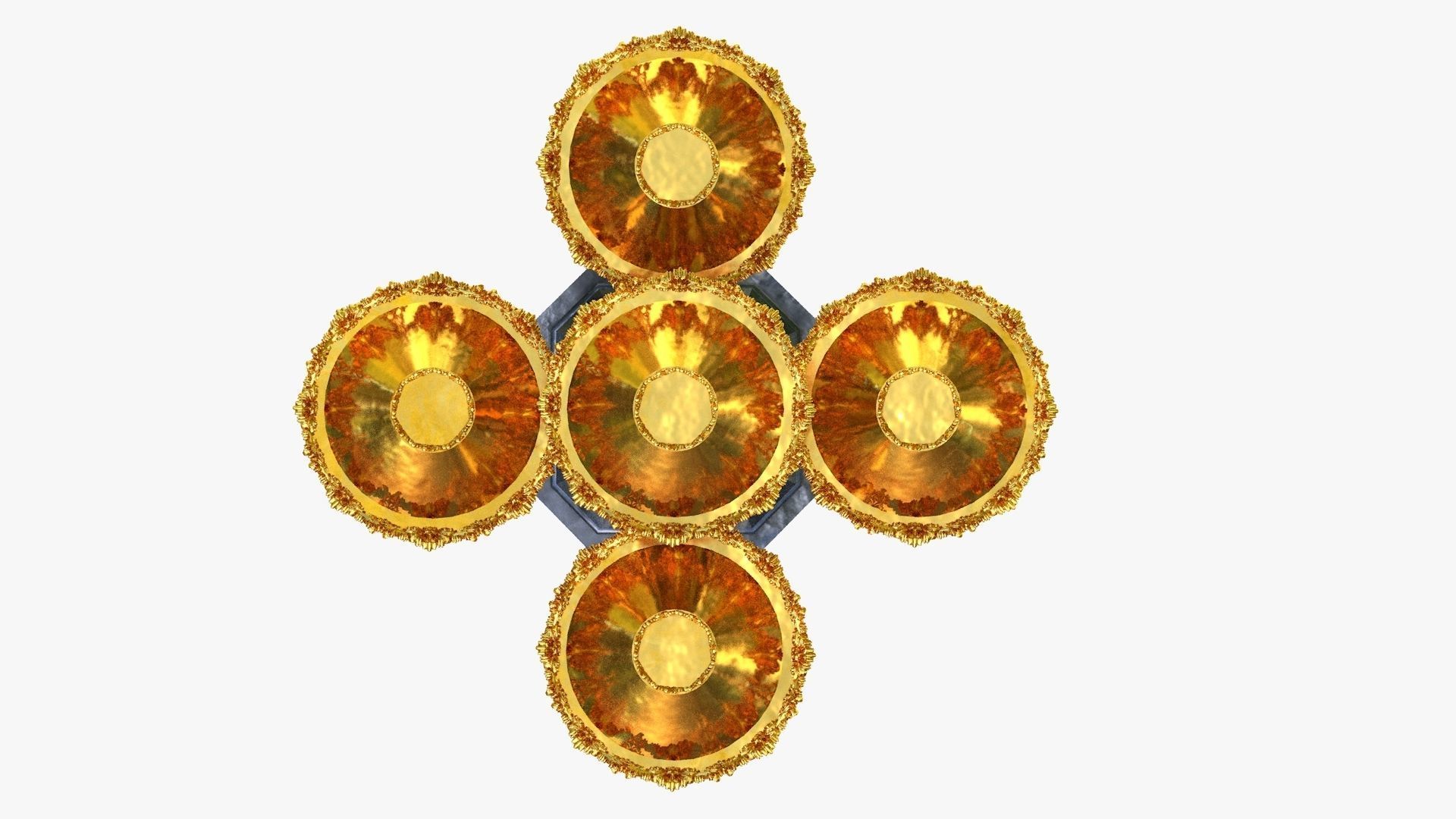 Cast iron antique street light lamp crown with 5 luminaries 3D model_7