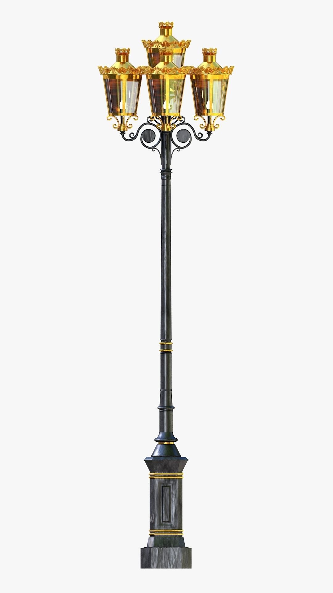 Cast iron antique street light lamp crown with 5 luminaries 3D model_3