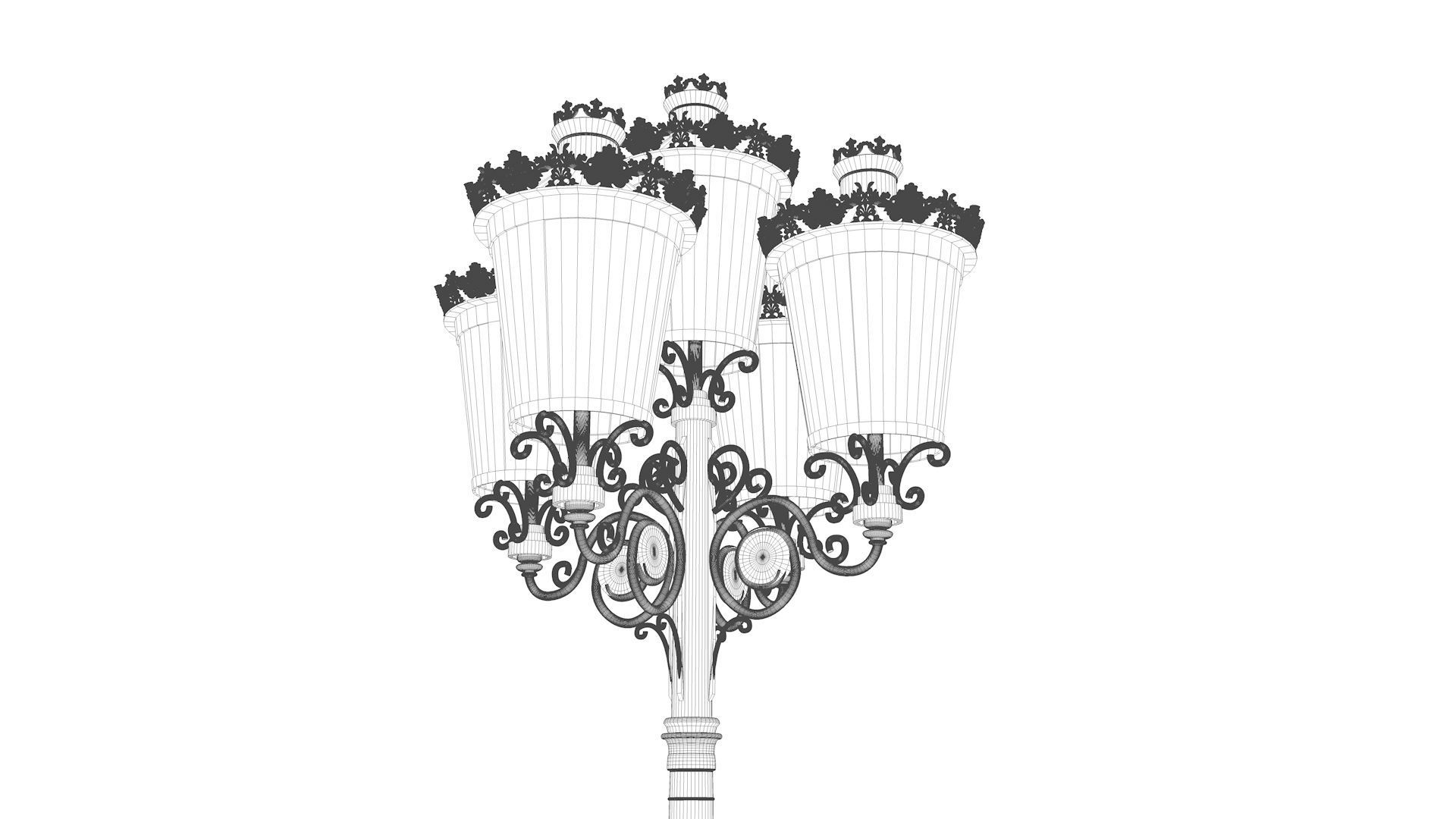 Cast iron antique street light lamp crown with 5 luminaries 3D model_9