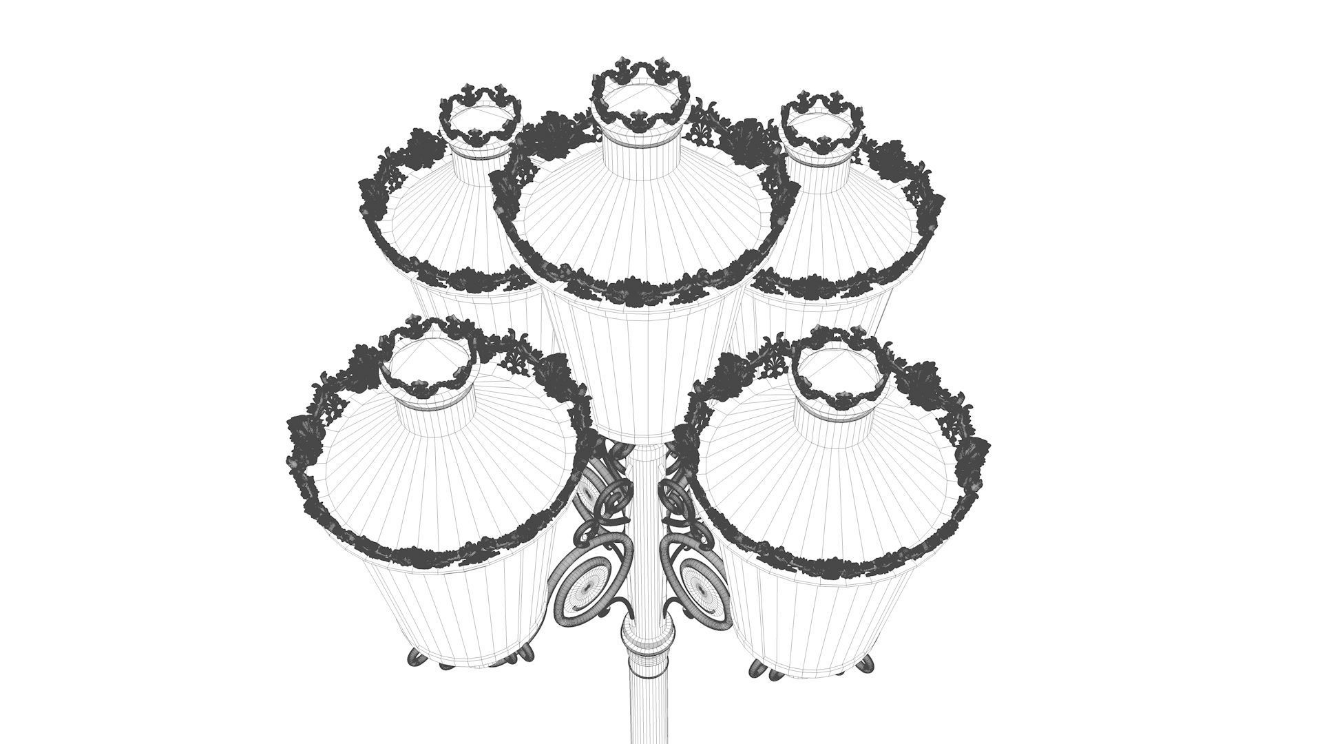 Cast iron antique street light lamp crown with 5 luminaries 3D model_10