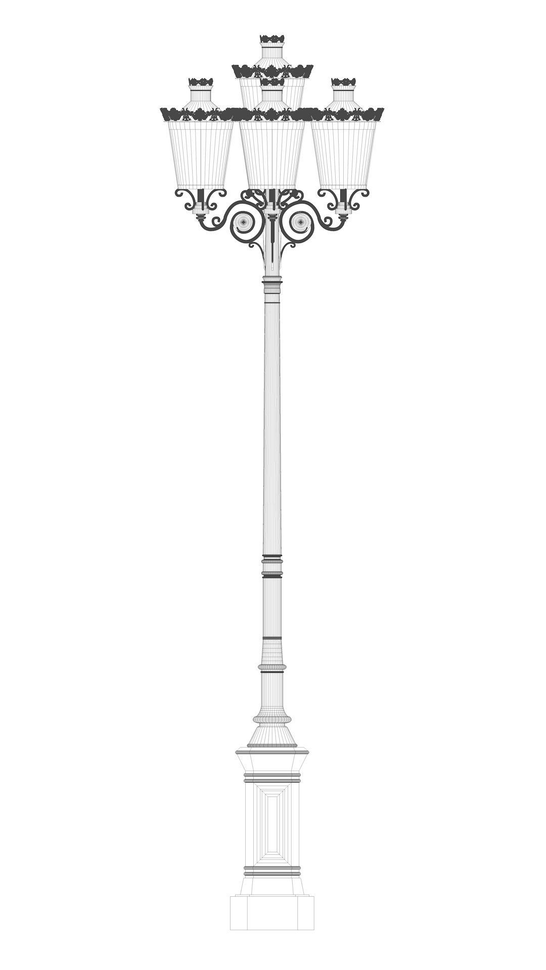 Cast iron antique street light lamp crown with 5 luminaries 3D model_11