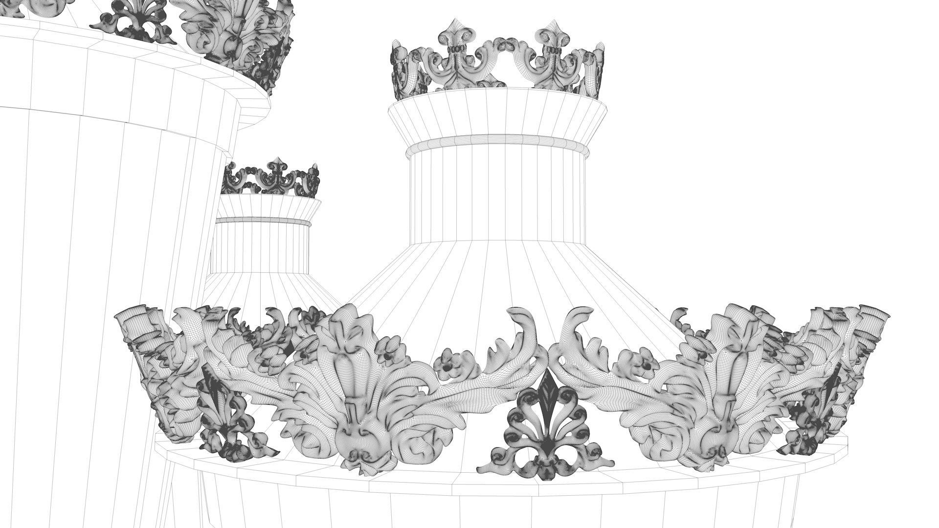 Cast iron antique street light lamp crown with 5 luminaries 3D model_12