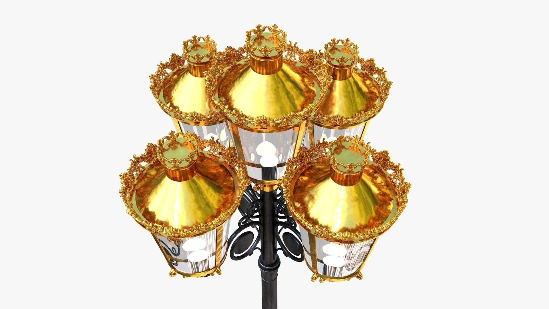 Cast iron antique street light lamp crown with 5 luminaries 3D model_2