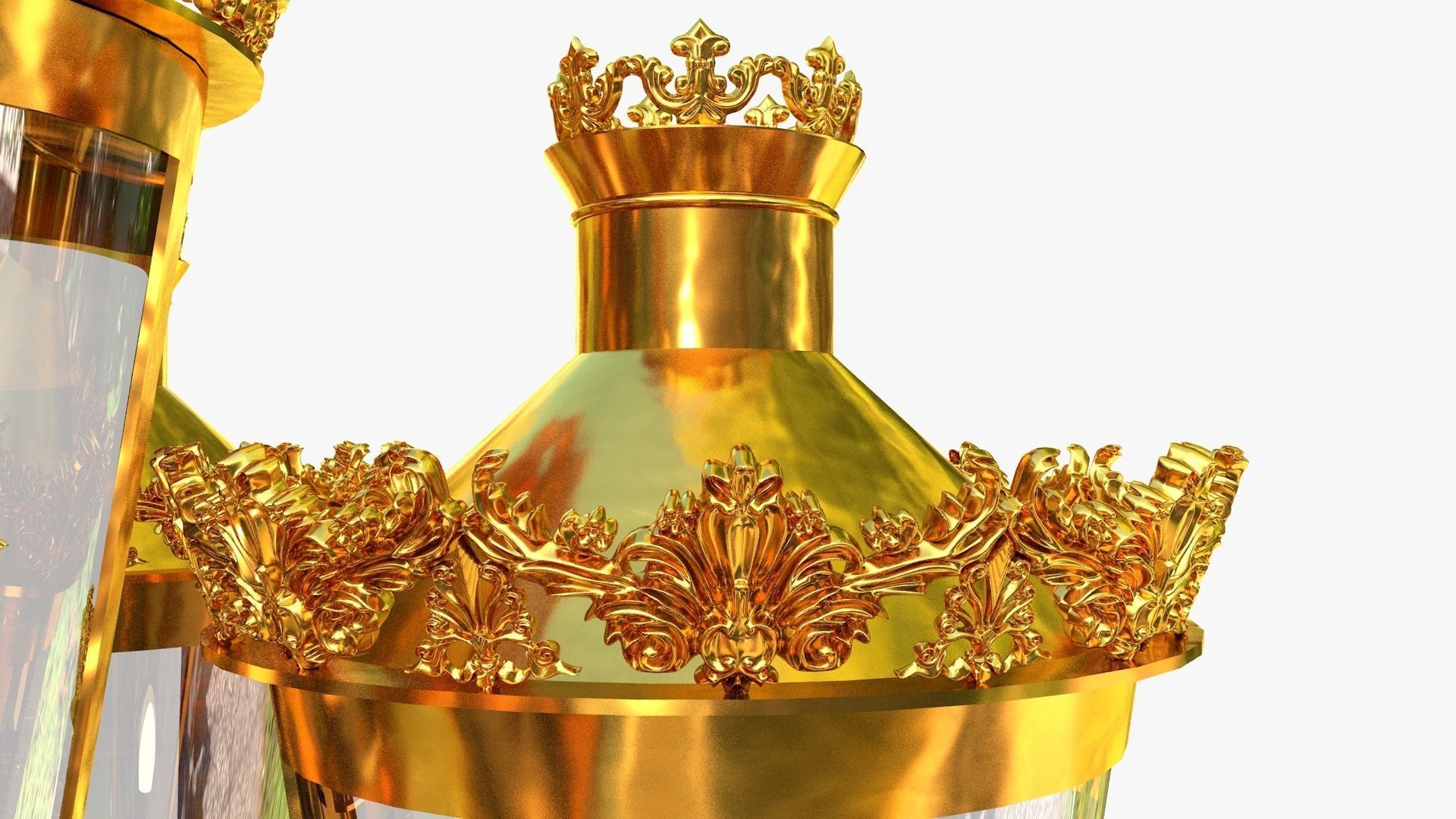 Cast iron antique street light lamp crown with 5 luminaries 3D model_5