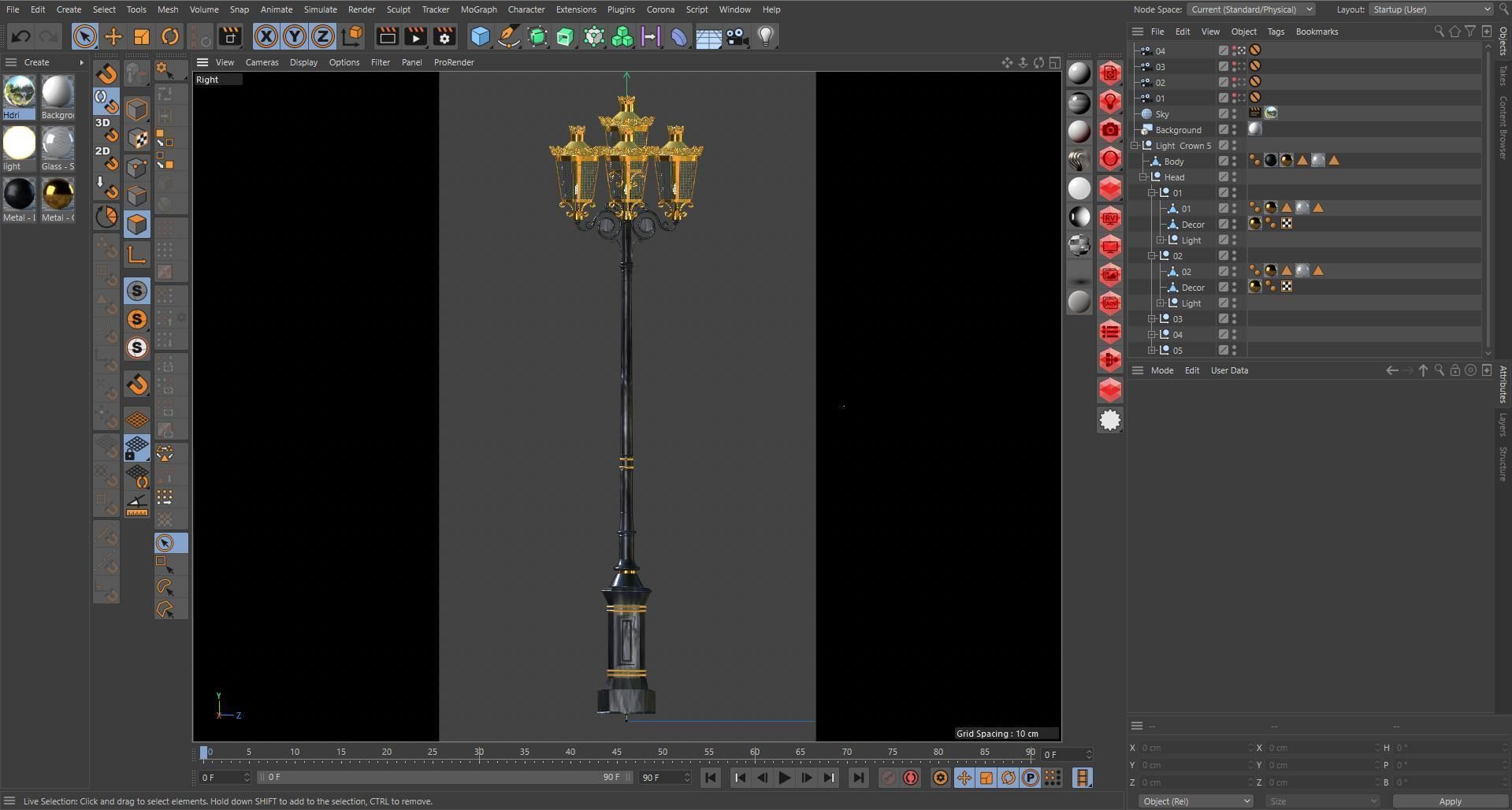 Cast iron antique street light lamp crown with 5 luminaries 3D model_13