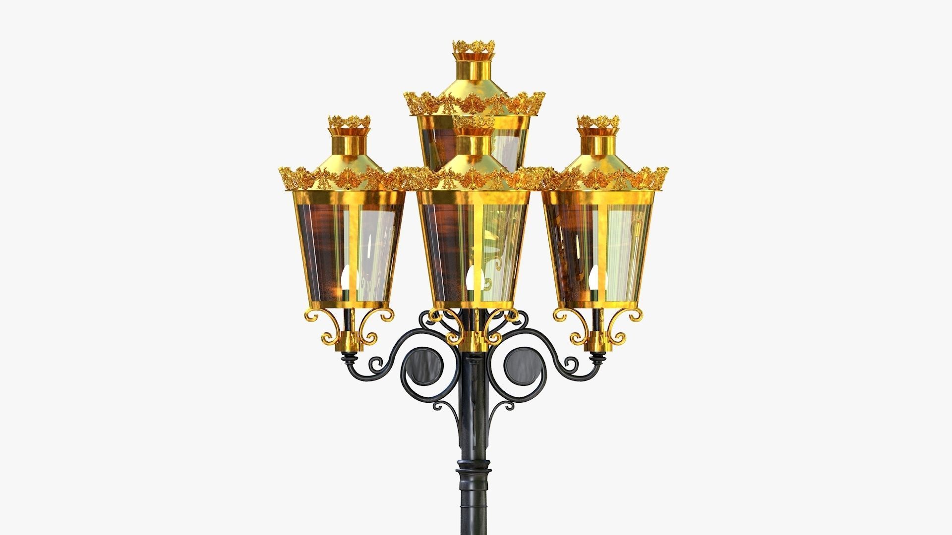 Cast iron antique street light lamp crown with 5 luminaries 3D model_4