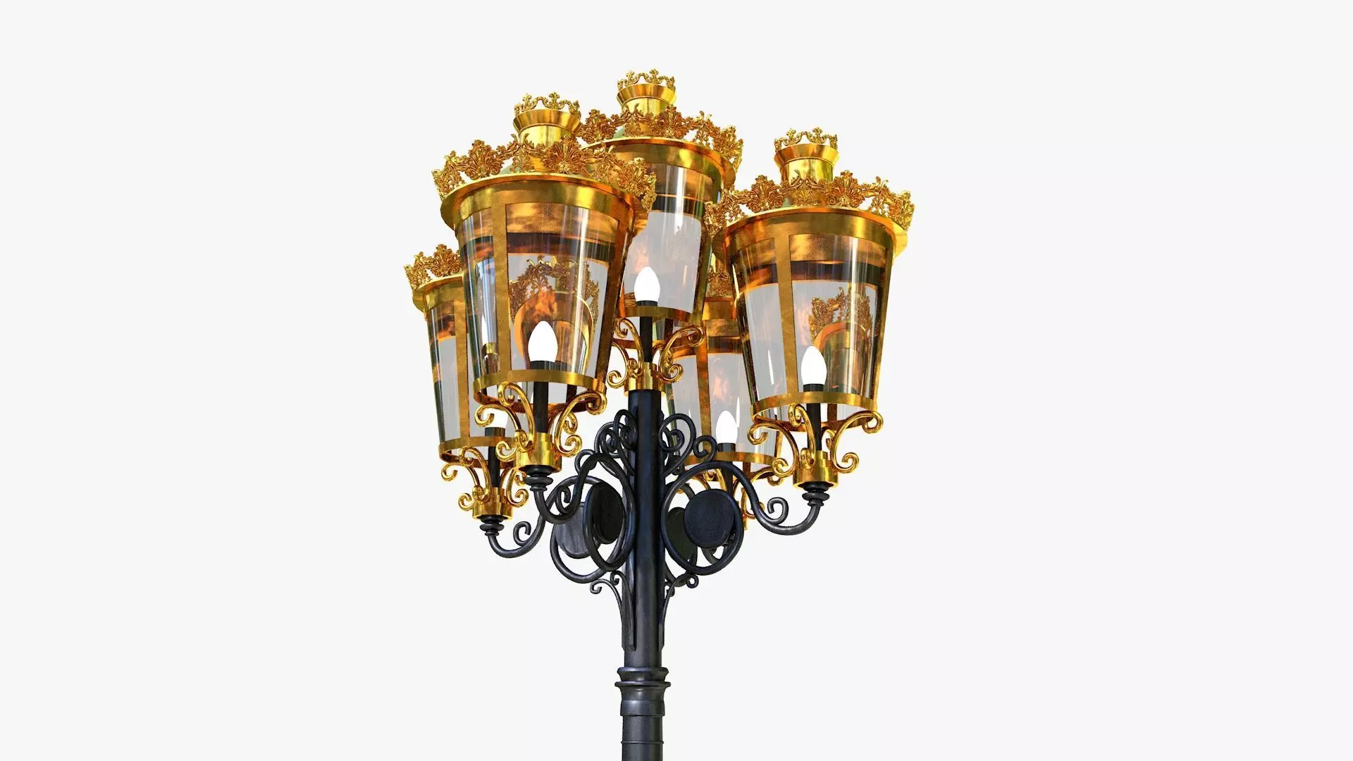 Cast iron antique street light lamp crown with 5 luminaries 3D model_0