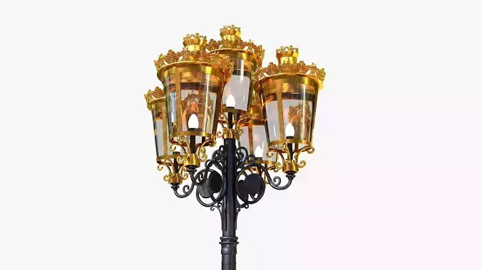 Cast iron antique street light lamp crown with 5 luminaries 3D model