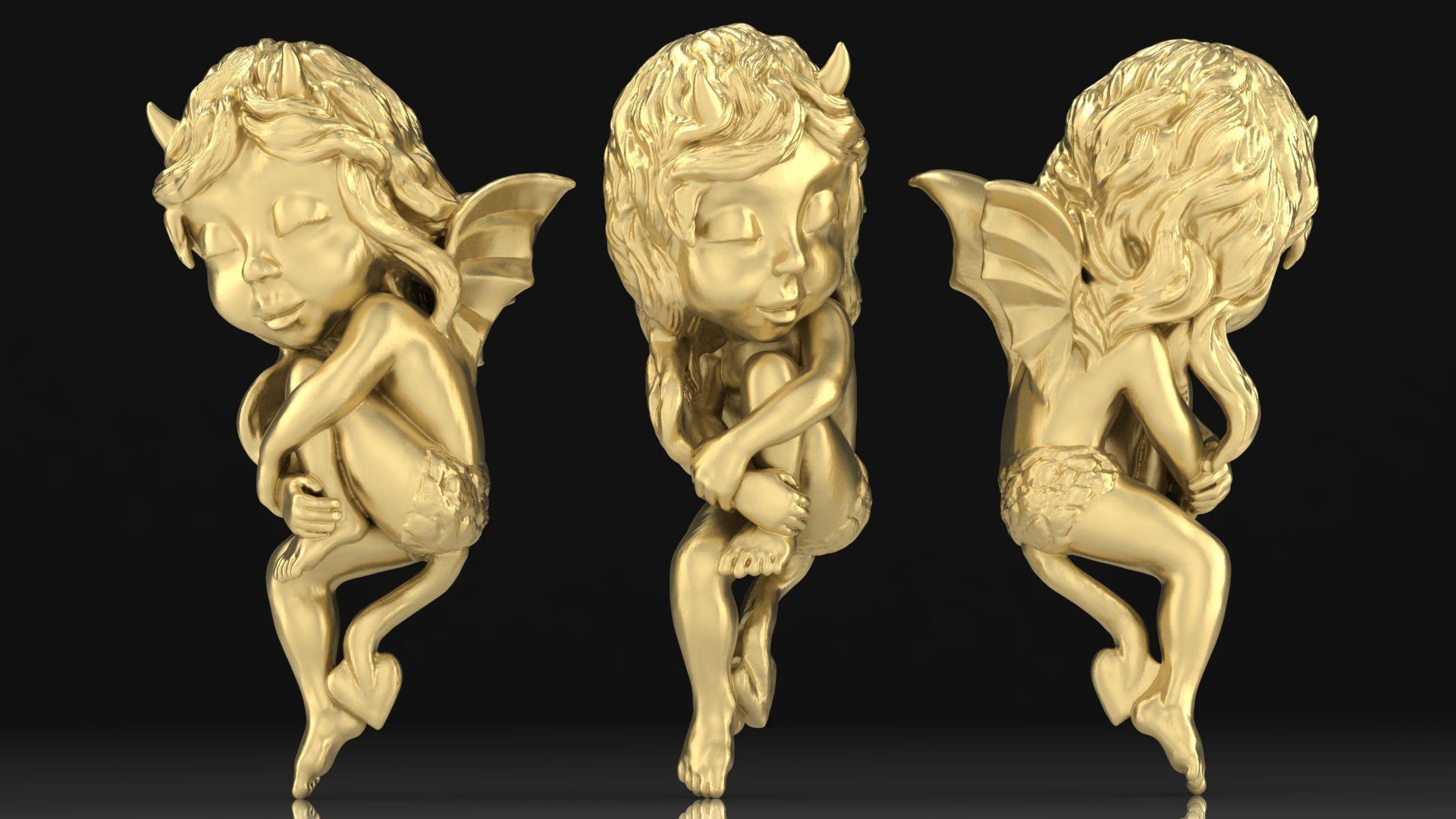 hobgoblin gold charm with cupid 3D print model_2