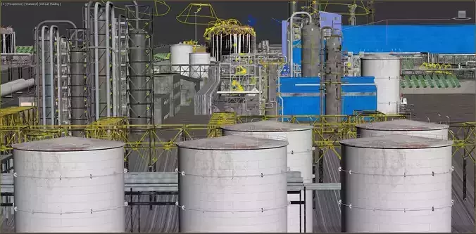 Industrial Refinery - Extensive and complete space creation Low-poly 3D model