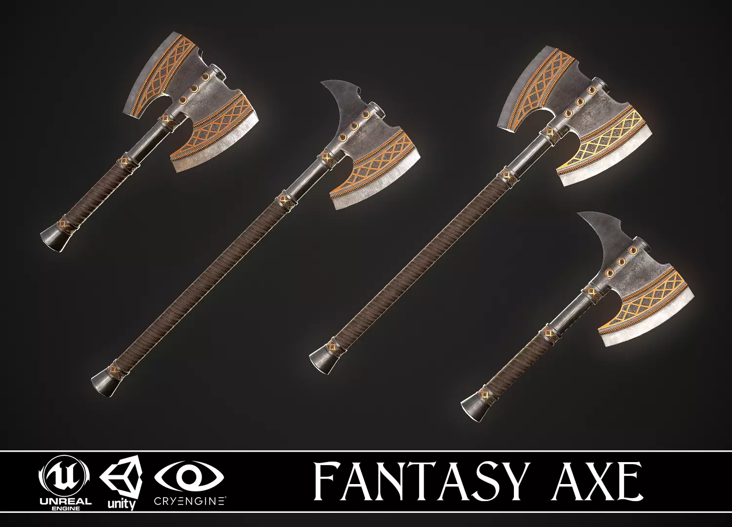 Fantasy Axe 2 - 4 Variations 3D Model Collection_0