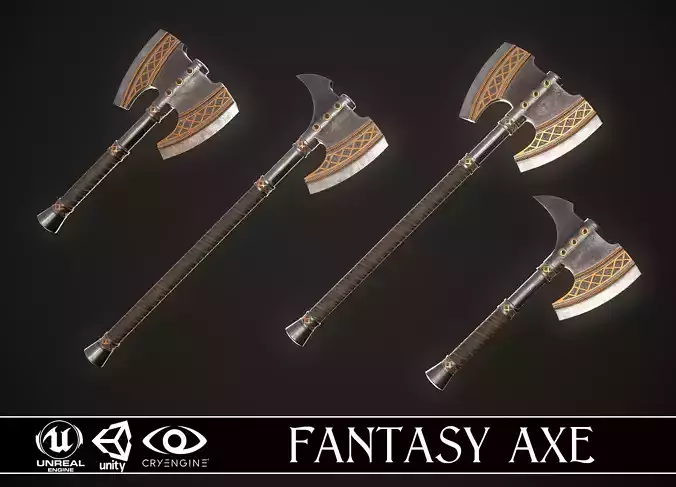 Fantasy Axe 2 - 4 Variations 3D Model Collection